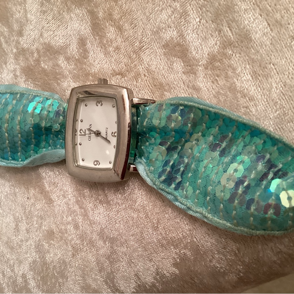 Turquoise Sequin Strap Quartz Watch Geneva Made In Switzerland W